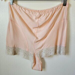 Vintage‎ 30s 40s High Waisted Silk Sleep Tap Shorts Lingerie Lace Trim L Large